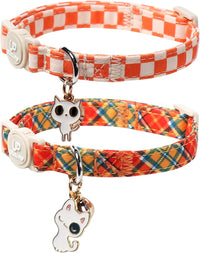 Halloween Cat Collar-2Pack Autumn Pumpkin Kitten Collars-Funny - FallOrange&OrangeGrid