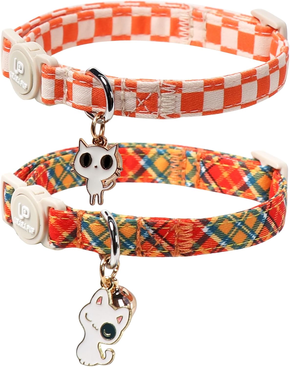 Halloween Cat Collar-2Pack Autumn Pumpkin Kitten Collars-Funny - FallOrange&OrangeGrid