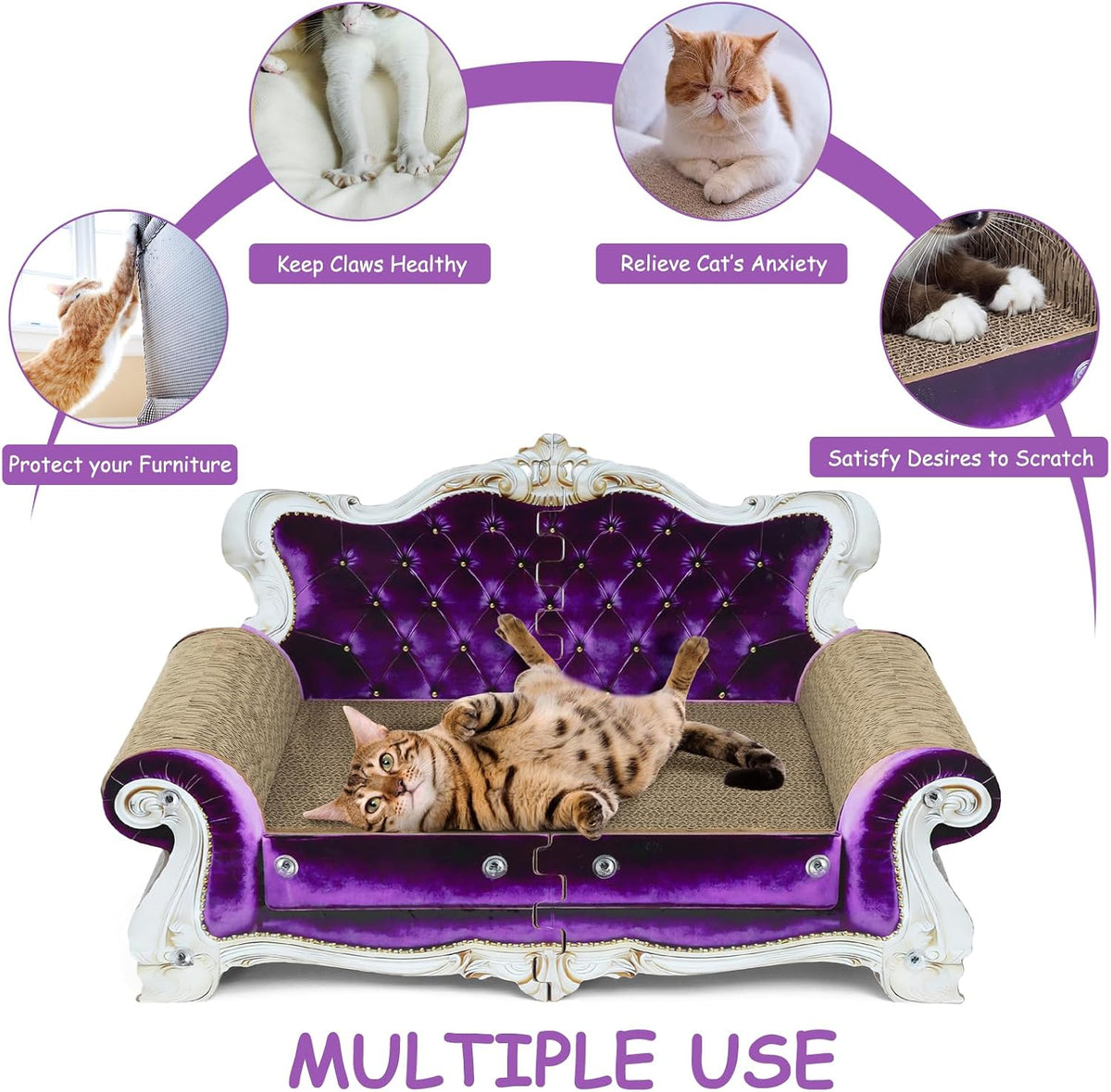 Luxury Cardboard Cat Scratcher Sofa Bed - Purple Crown - image 4
