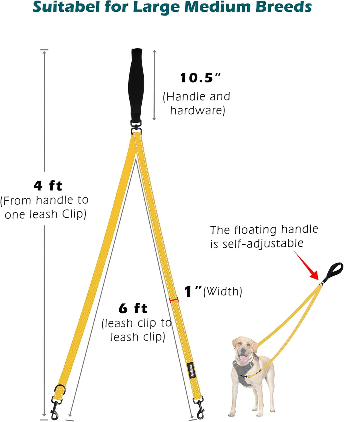Two Point Control Dog Leash, No Tangle Training Walking Leashes – Essentials for Dogs - Yellow - image 4
