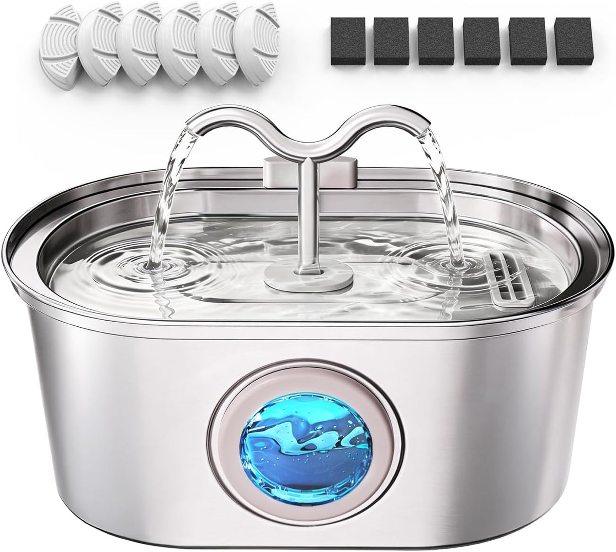 3.2L/108oz Stainless Steel Cat Water Fountain Pet Fountain – Essentials for Cats - Fountain+6 Filters +6 Sponges