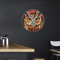 Lygond Metal Sign Tin Sign Circular Stained Glass Owl Metal Sign for Patio 8×8 Inches