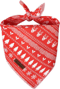 MR. CHUBBYFACE Fall Orange Plaid Dog Bandanas Reversible Triangle - C:Red Tree / L