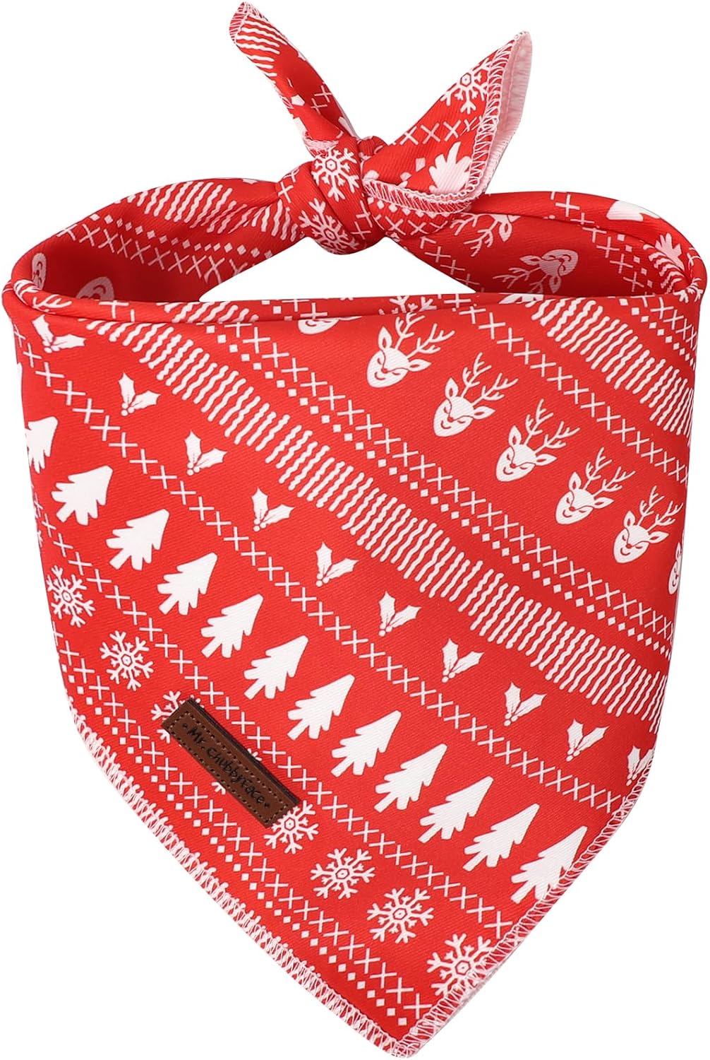 MR. CHUBBYFACE Fall Orange Plaid Dog Bandanas Reversible Triangle - C:Red Tree / L