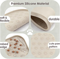 Pet Feeding Mat, Waterproof Anti-Slip Placemats for Dog Cat Bowl Silicone Pet Food Mat, Raised Edge - 2 Beige / 11"L x 11"W - image 2