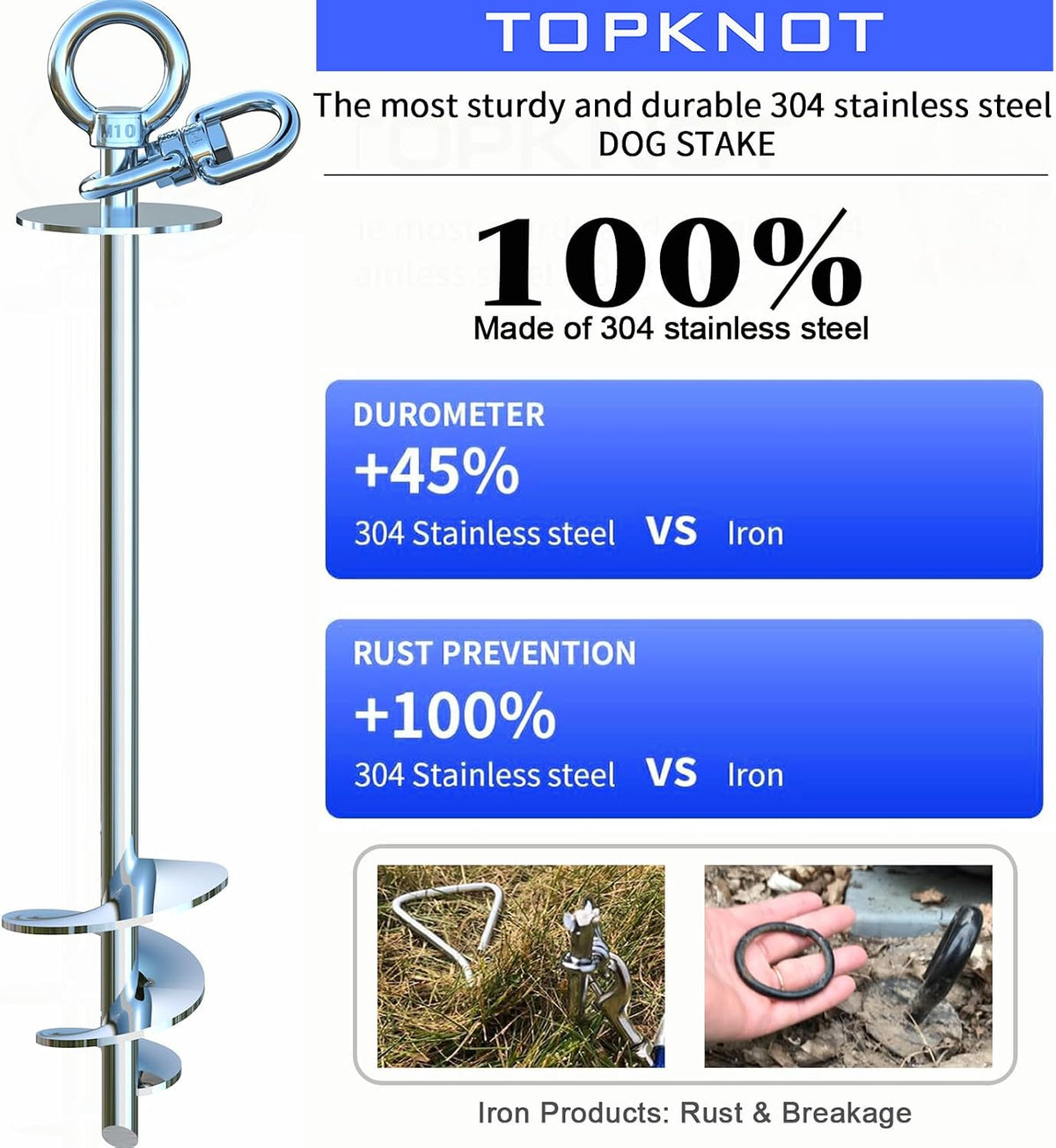 Dog Tie Out Cable and Stake - dog stake+30ft/150lbs / Blue - image 2