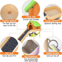 3 in 1 Enlarged Guinea Pig Hammock with House & Platform,Wooden Guinea Pig Hideout with Hammock & Stairs Small Animal Toys for Hiding Sleeping Activities