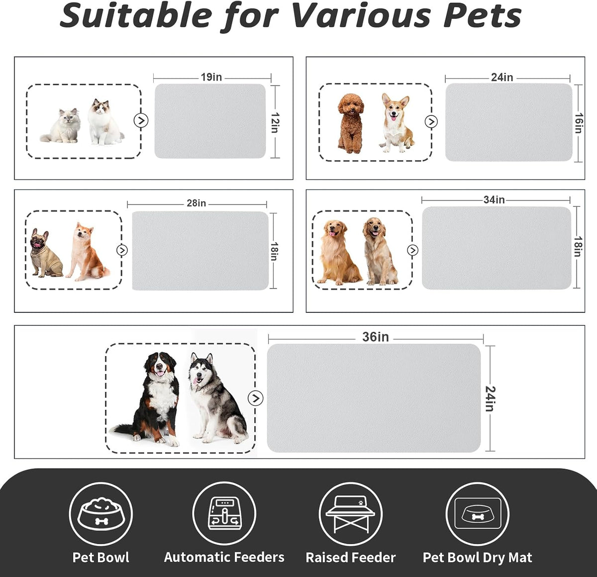 HotLive Dog Food Mat, Absorbent Cat Mat for Food and Water - Light Grey / 34"L x 18"W - image 4
