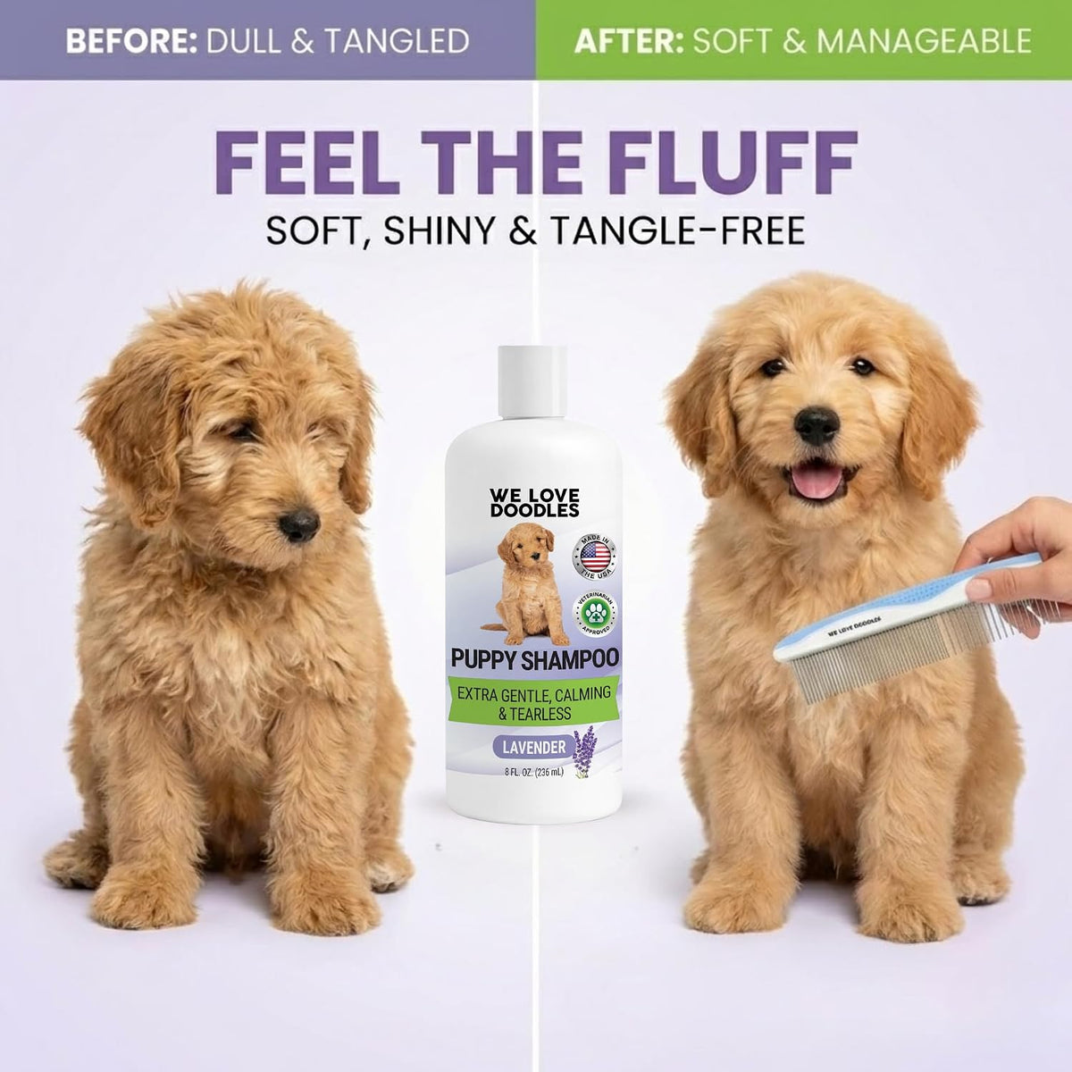 Puppy Shampoo & Conditioner, Tearless Hypoallergenic Wash - Lavender - image 3