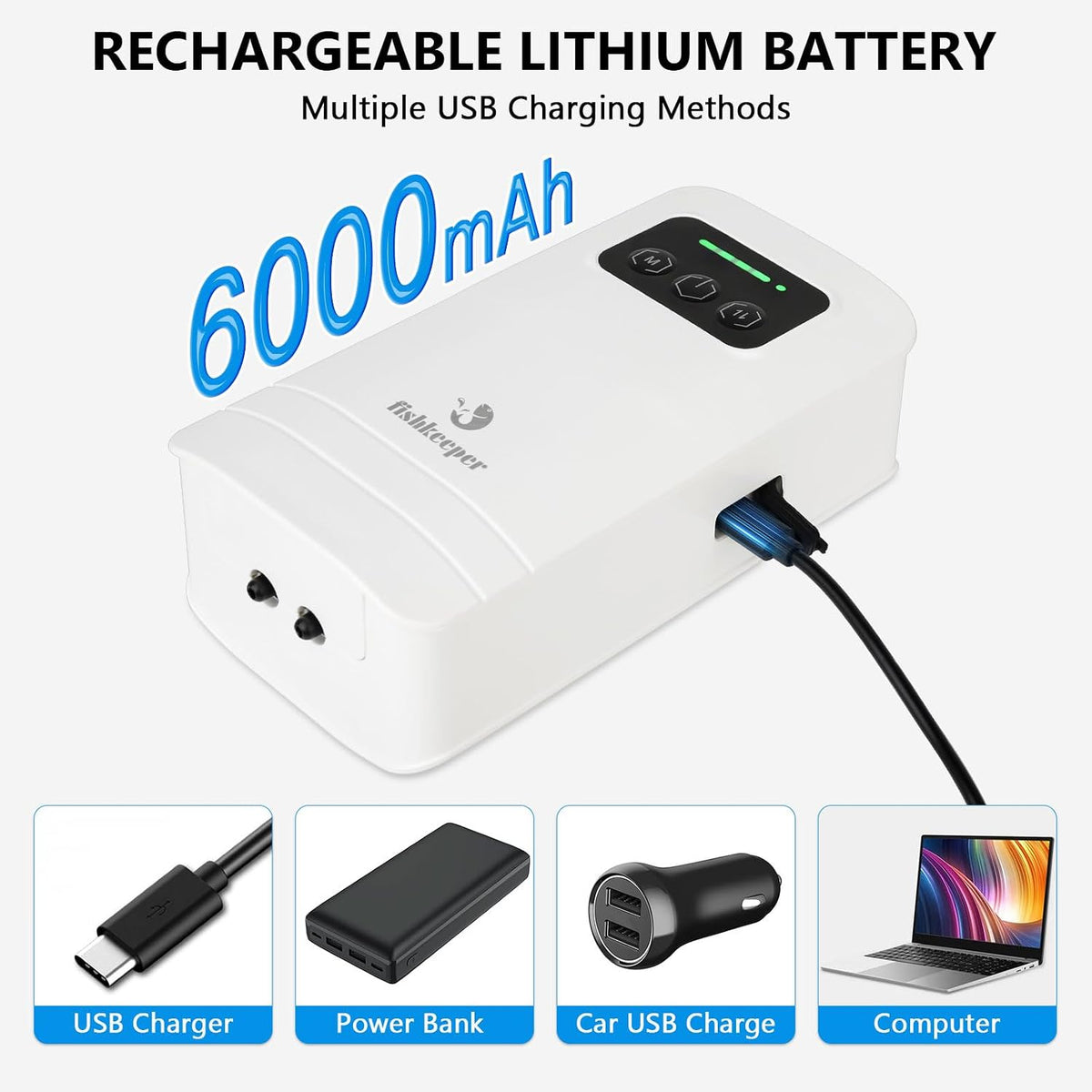 fishkeeper Battery Powered Aquarium Air Pump - L(6W-6000mAh for 10-210Gal) - image 3
