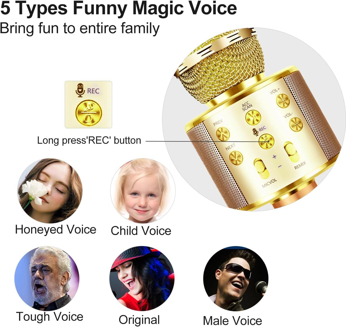Microphone for Kids, Voice Changing Karaoke Micorphones Boys Girls Gifts for Kids Party Singing - Gold - image 3