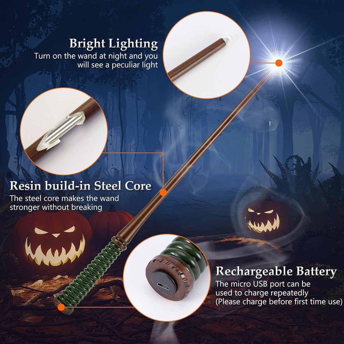 ChampWe Light Up Magic Wizard Wand Rechargeable Illuminating Toy - Spiral - image 2