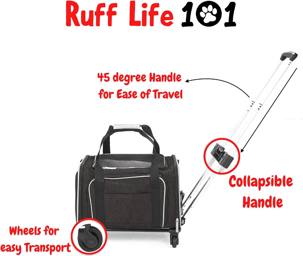 Airline Approved Expandable Premium Pet Carrier on Wheels - BLACK - image 3