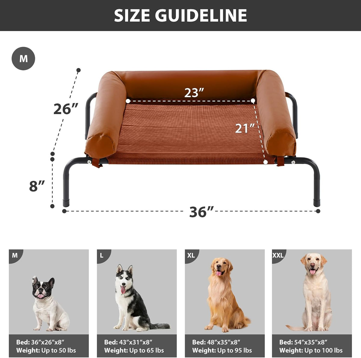 RRPETHOME Elevated Cooling Dog Cot 43x31" - Caramel / 36.0"L x 26.0"W x 8.0"Th - image 2