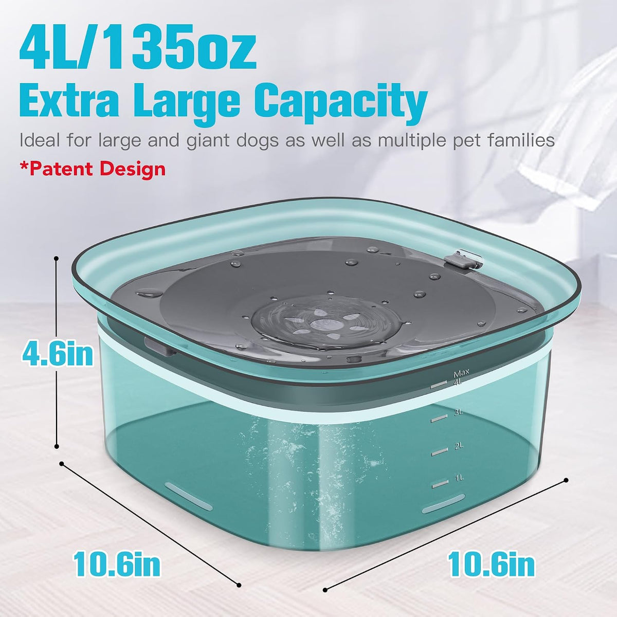 UPSKY 4L Dog Water Bowl No Spill Large Capacity Slow Drinking Water - 4 L / L-Green - image 2