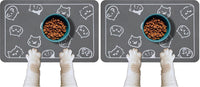 YCT Cat Food Mat for Pet Dog Feeting Mats - Dark Gray & Multiple cat heads Logo / 18.1"L x 11.8"W (Pack of 2)