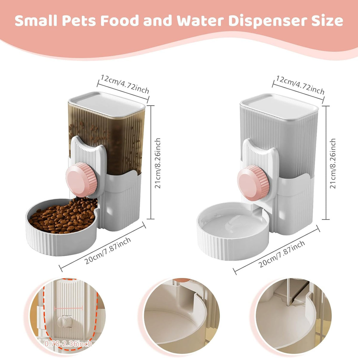 Hanging Cage Auto Pet Food Bowl Water Bottle Dispenser - Pink - image 2