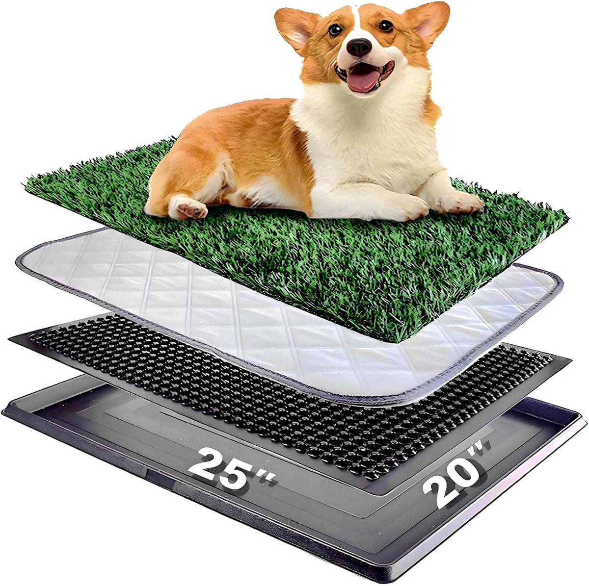 ELLOTY 25 x 20 inch four-layer dog grass potty tray with artificial turf and pee pad