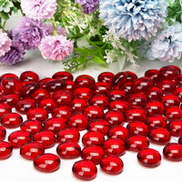 FUTUREPLUSX 1LB Red Glass Beads, Flat Glass Marbles Burgundy Pebbles Marbles for Vases Decorative Red Colored Gemstones Fish Tank Table Scatter Decor Art Craft