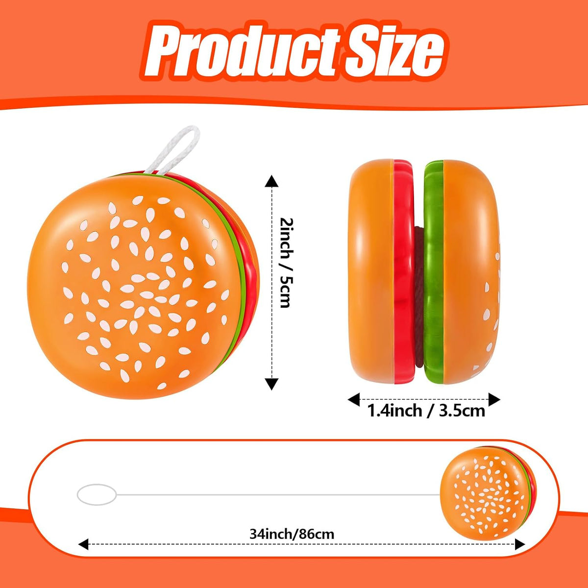 Leitee hamburger yoyo toys, 24 plastic burger shaped yo-yos for party favors - view 5