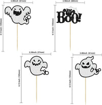 Ephlyn 24 white glitter ghost cupcake toppers for Halloween desserts - view 20
