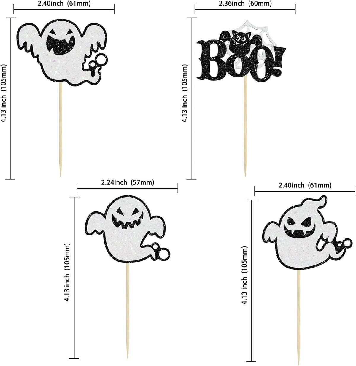 Ephlyn 24 white glitter ghost cupcake toppers for Halloween desserts - view 20