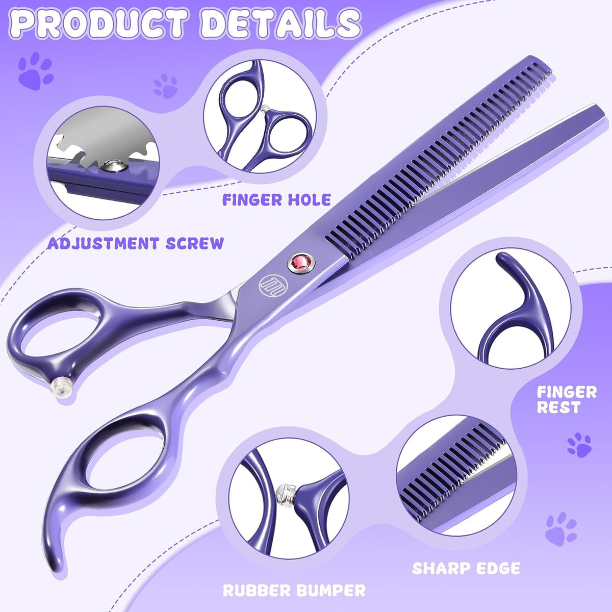 Professional Dog Grooming Scissors Set - 7 Inch (Pack of 5) / Purple - image 4