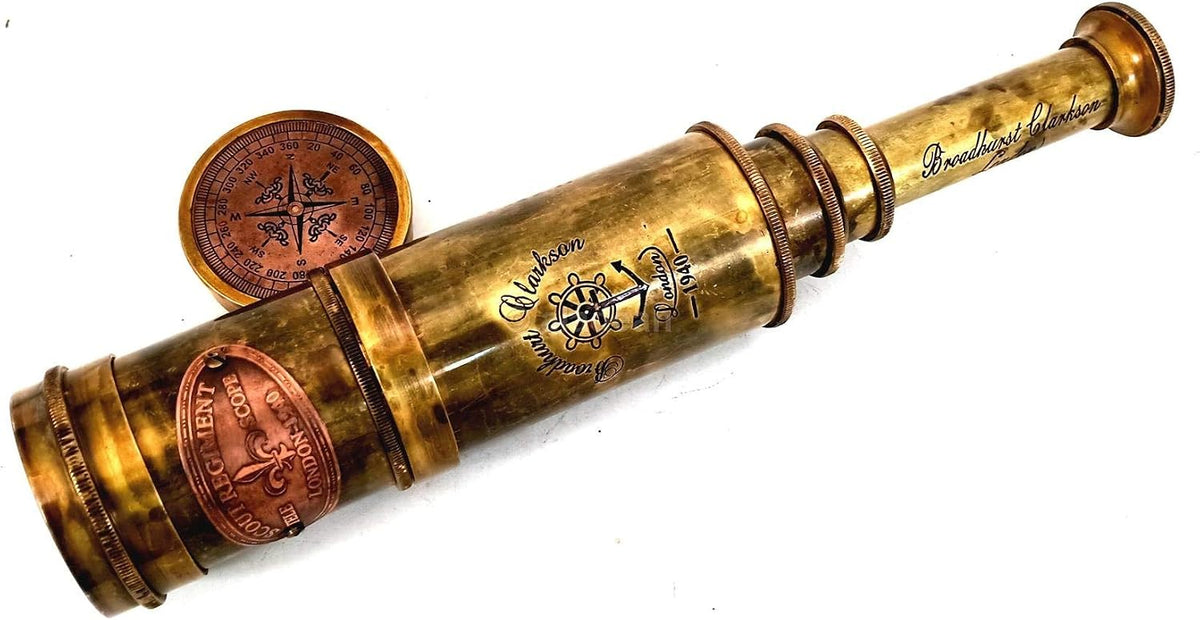 ALADEAN 19 inch brass Scout Regiment spyglass telescope with hand-stitched leather case - view 4
