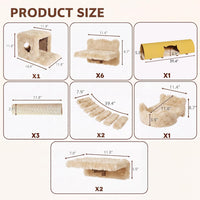 Cat Wall Shelves, 9-in-1 Wood Cat Wall Furniture Set, Burlywood – Essentials for Cats - Beige / 16 Piece Set - image 2