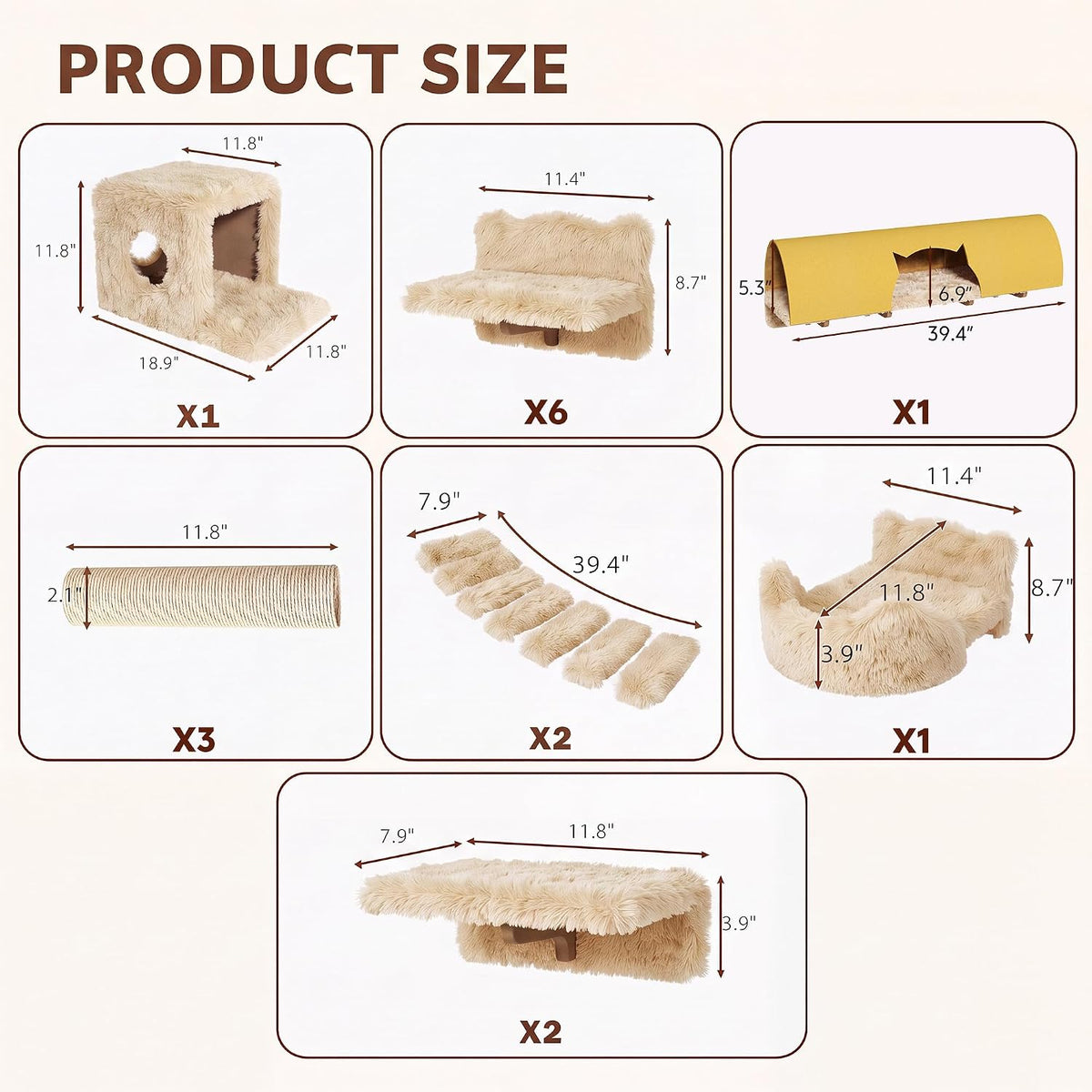 Cat Wall Shelves, 9-in-1 Wood Cat Wall Furniture Set, Burlywood – Essentials for Cats - Beige / 16 Piece Set - image 2