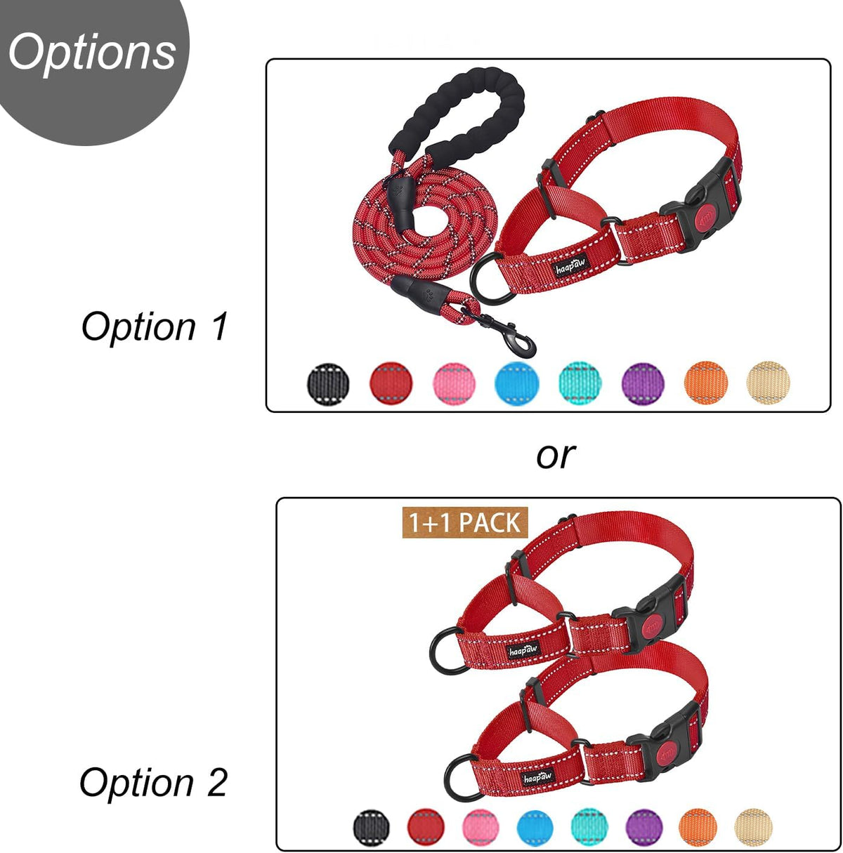 Haapaw Escape-Proof Martingale Dog Collar - Red / L / 2-Pack Collars - image 2