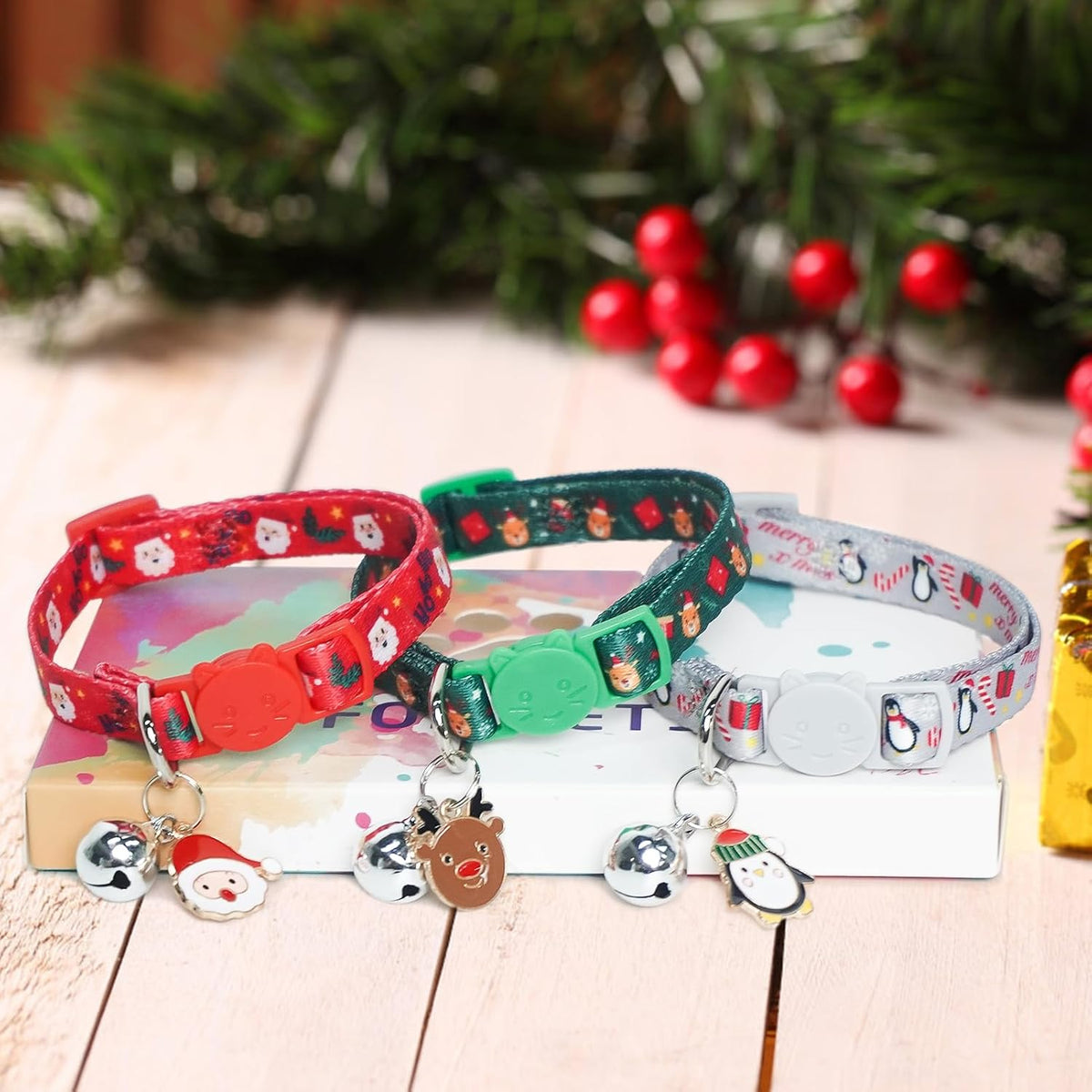 Cat Collar Breakaway, Soft Kitten Collar with Bell, Daisy - Christmas (Pack of 3) - image 2