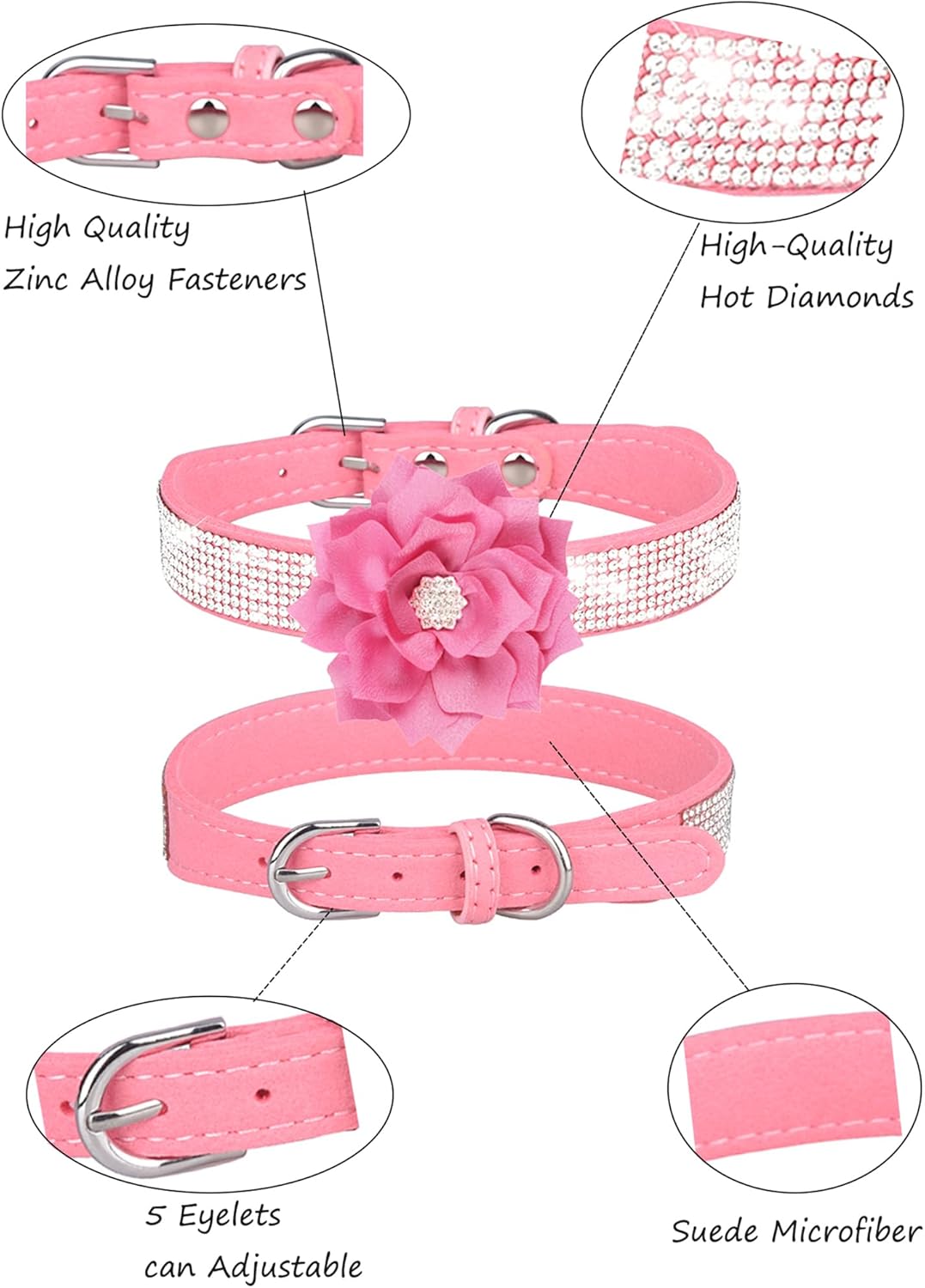 Rhinestone Sparkly Flower Dog Collar with Detachable Bloom-Pet Collars & Leashes-BIG FRENCHIES-Jane's Pet Boutique