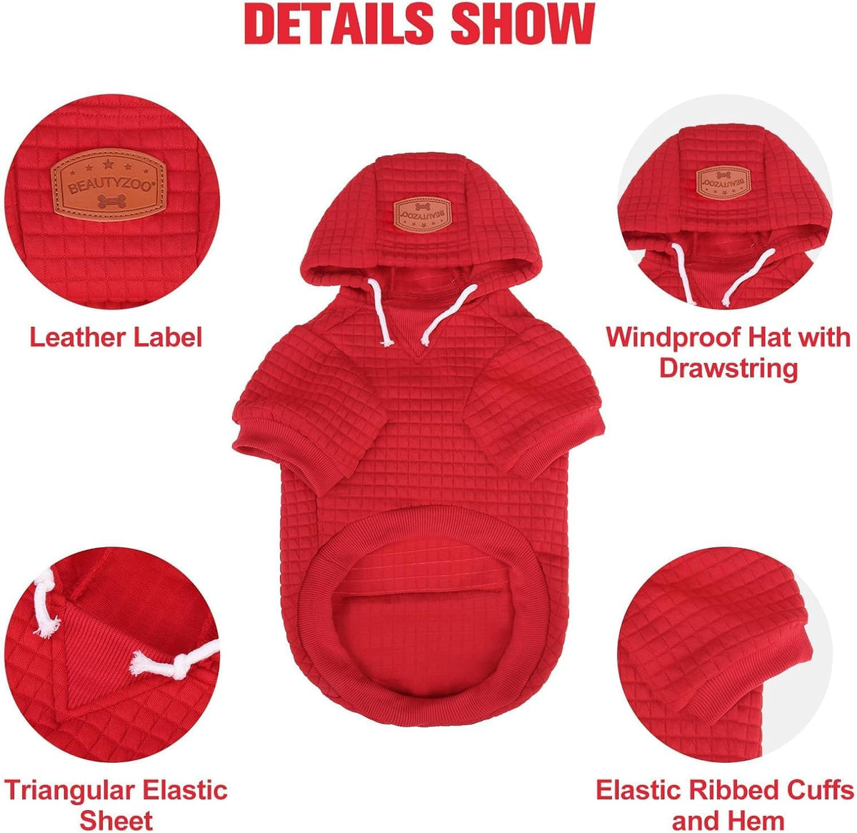 Small Dog Hoodie,Warm Winter Dog Sweater with Pocket & Leash Hole – Essentials for Dogs - Red / L (Back: 20",Chest: 28", Neck: 17") - image 3