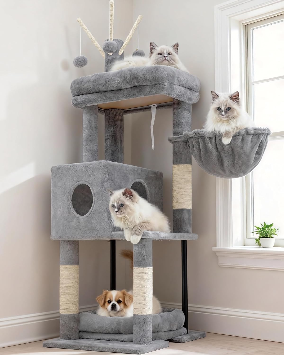 Heybly Cat Tree, 45.3" Cat Tower for Indoor Cats with Large Perch HCT202SG – Essentials for Cats - 45.3 inch / Light Gray