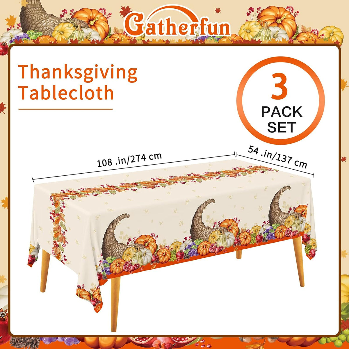 Fall Thanksgiving decorations, Disposable Tablecloth - Fall Pumpkin - image 2