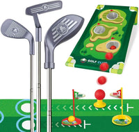 RCROKS kids golf clubs set with three adjustable clubs, balls, putting mat and cornhole board