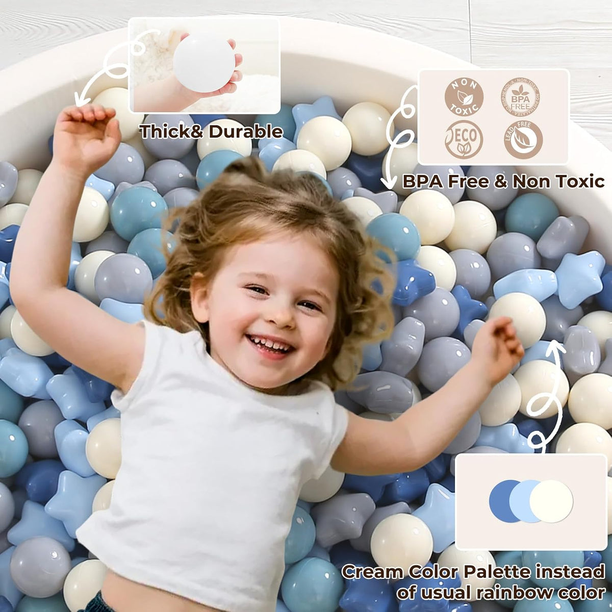 TRENDPLAY Star Ball Pit Balls for Toddlers 50 100 200 Count Star - Creamy Blue / 200 - image 3