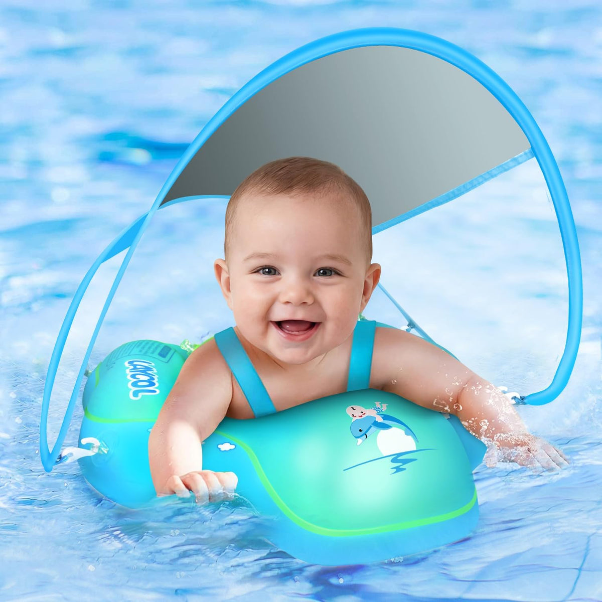 Baby Pool Float with Canopy UPF50+ - blue / Large