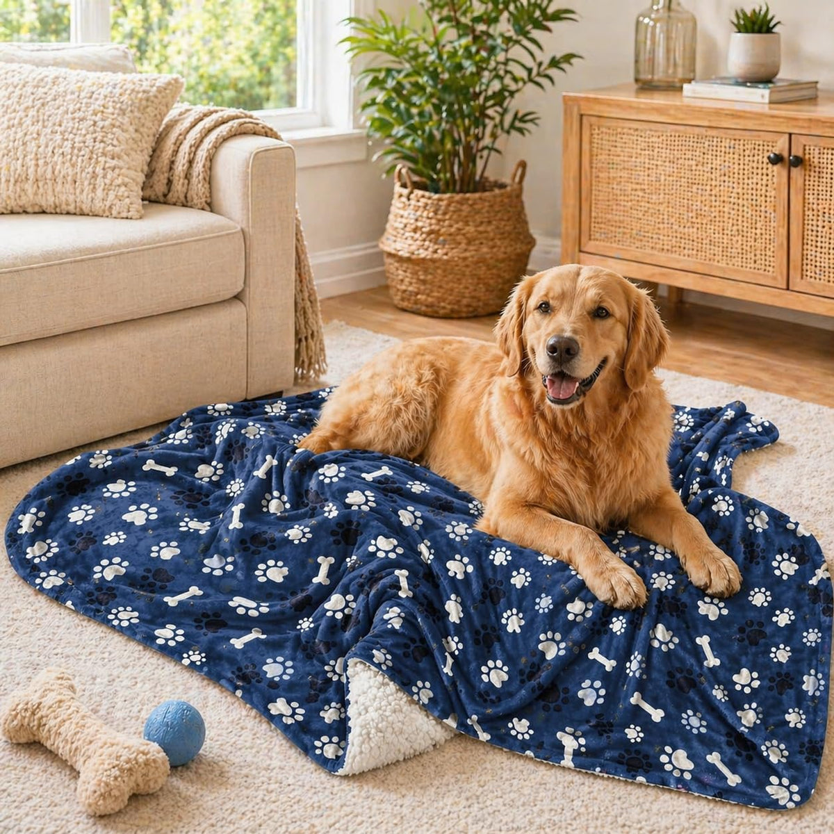 Waterproof Dog Blanket 60x50 Inches - Blue | Bone / Large (60x50)