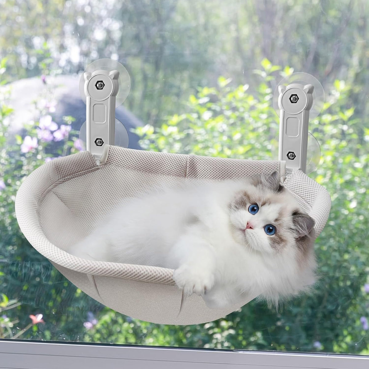 Cat Window Perch, 18 x 12 Inch Foldable Cat Hammock for Window with Sturdy Metal Frame, Breathable