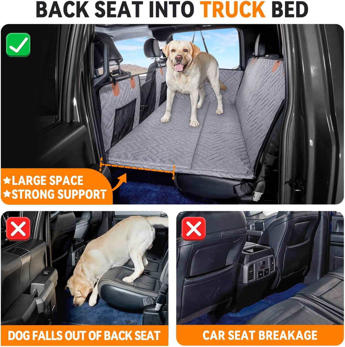Hard Bottom Dog Car Seat Cover for Back Seat - Grey / For Full Size Truck - image 3