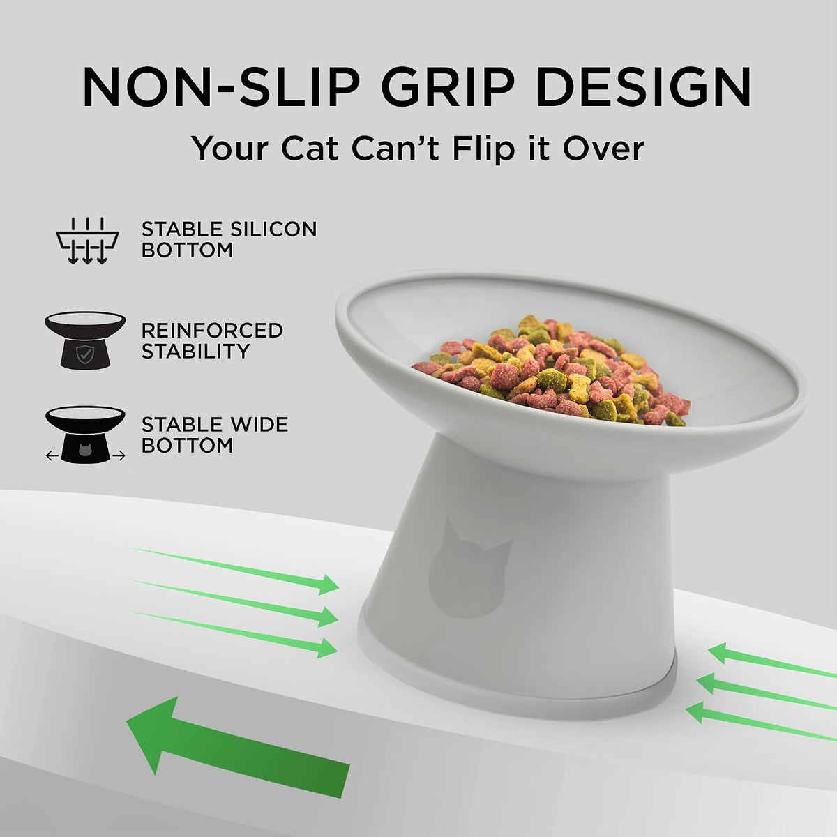 Necoichi BPA-Free Extra-Wide Elevated Cat Food Bowls - Gray and White (Classic) - image 2