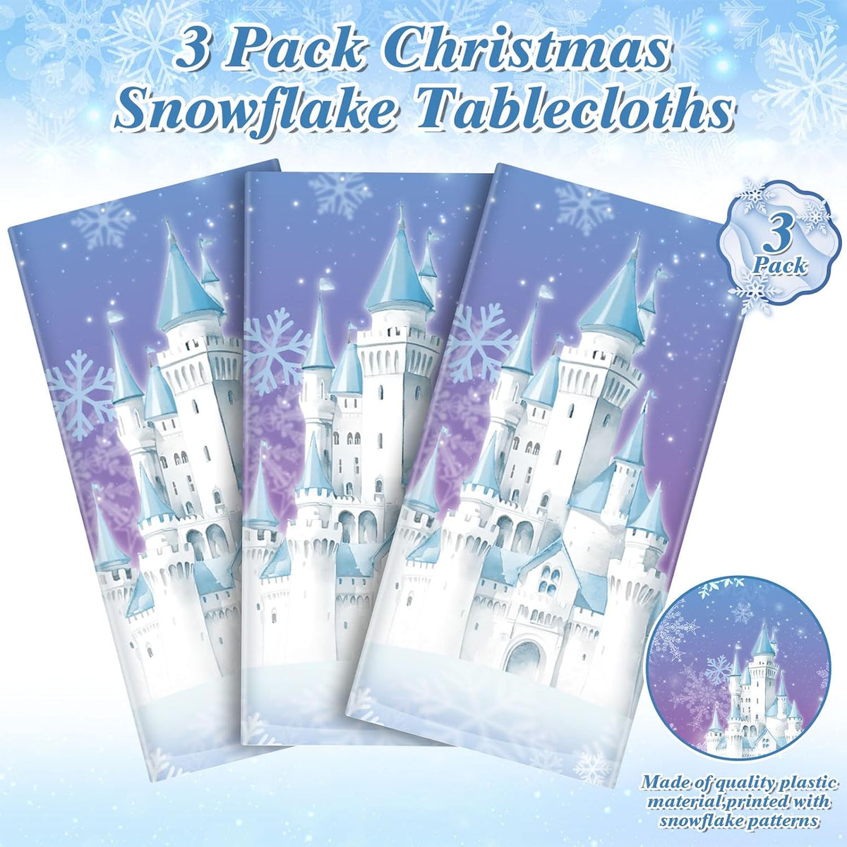 NatNarr 3 Pack Wood Grain Plastic Tablecloths - Frozen Castle - image 3