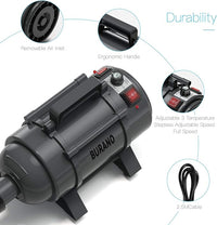 Burano Dog Dryer, High Velocity Pet Hair Dryer, 4.3HP Stepless Adjustable Speed Dog Hair Force Dryer, Powerful Pet Blower with Heater