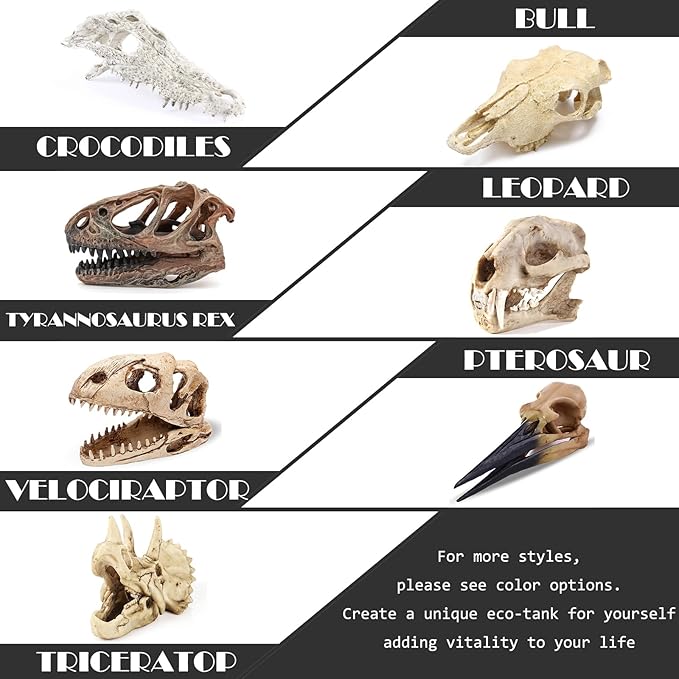 Dinosaur Animal Skull Aquarium Large Décor Cave Decorations Fish Hideout Tank Betta Tarantula Reptile Snake for Terrarium Decor Ornament Bones Halloween