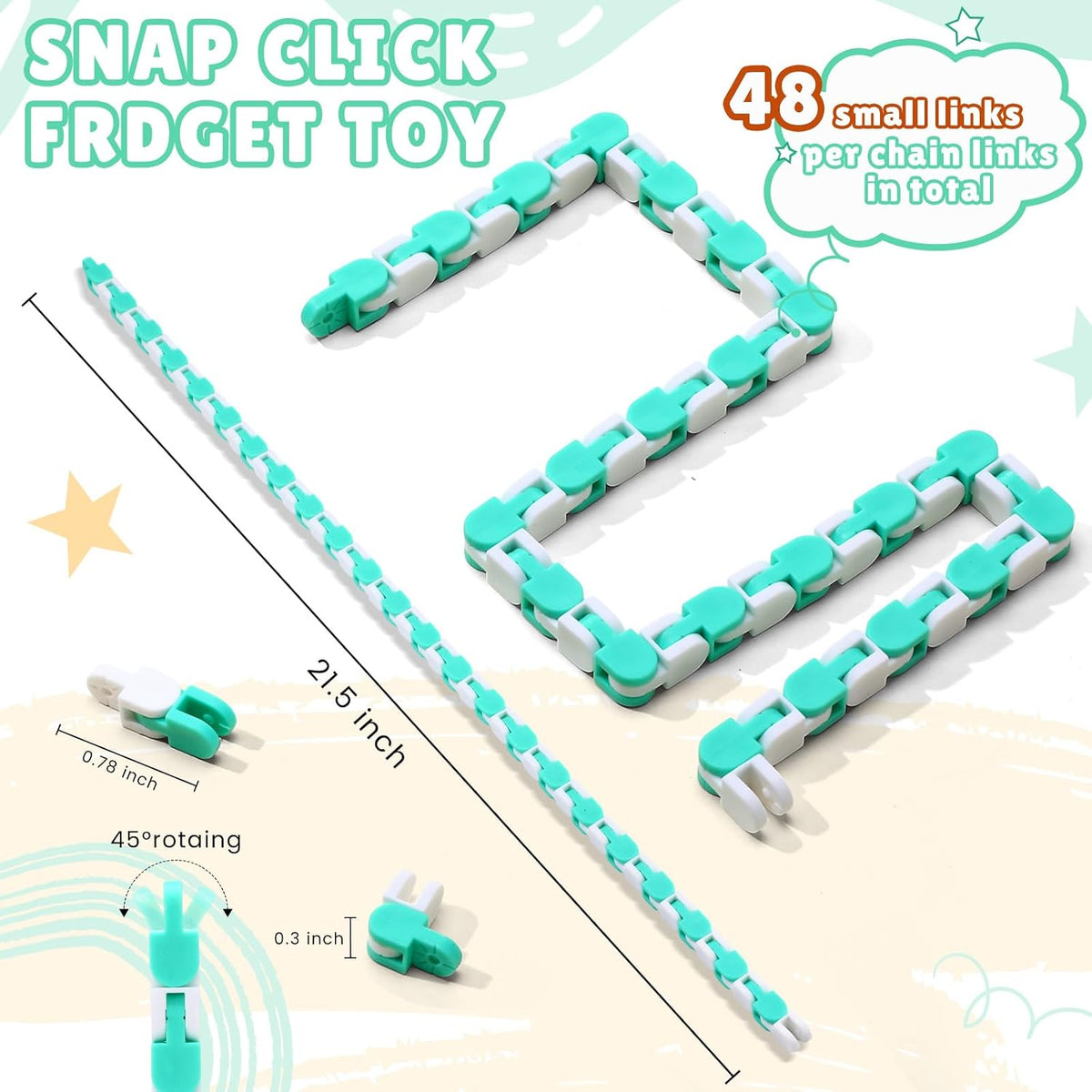 Sotiff wacky tracks fidget toys, 60 pack of clicking snap link chains in assorted colors - view 6