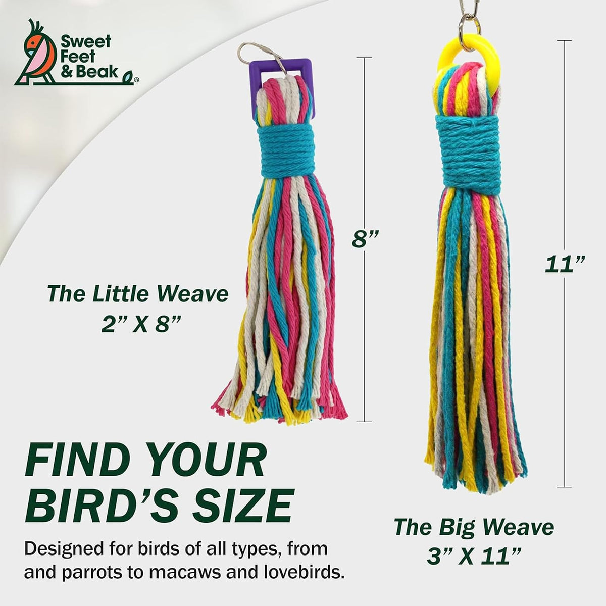 Sweet Feet and Beak Safe Shred Big Weave 11in Cotton Rope Bird Toy - image 2