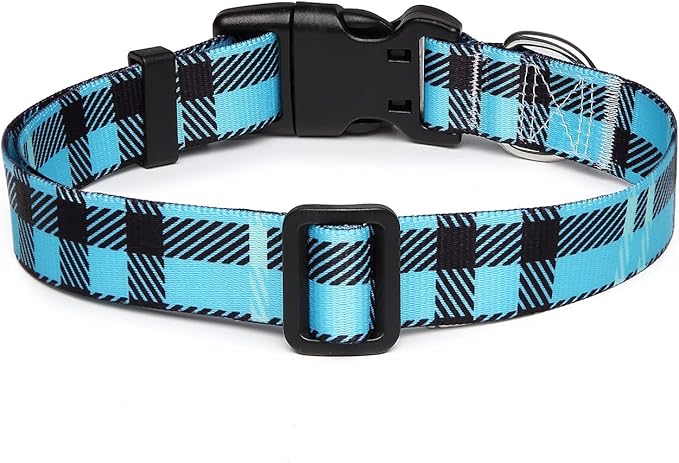Mercano Adjustable Dog Collar - Special Design Patterns, Soft Nylon Comfortable Durable Pet Collar for Small Medium Large Dogs (S, Blue Plaid)