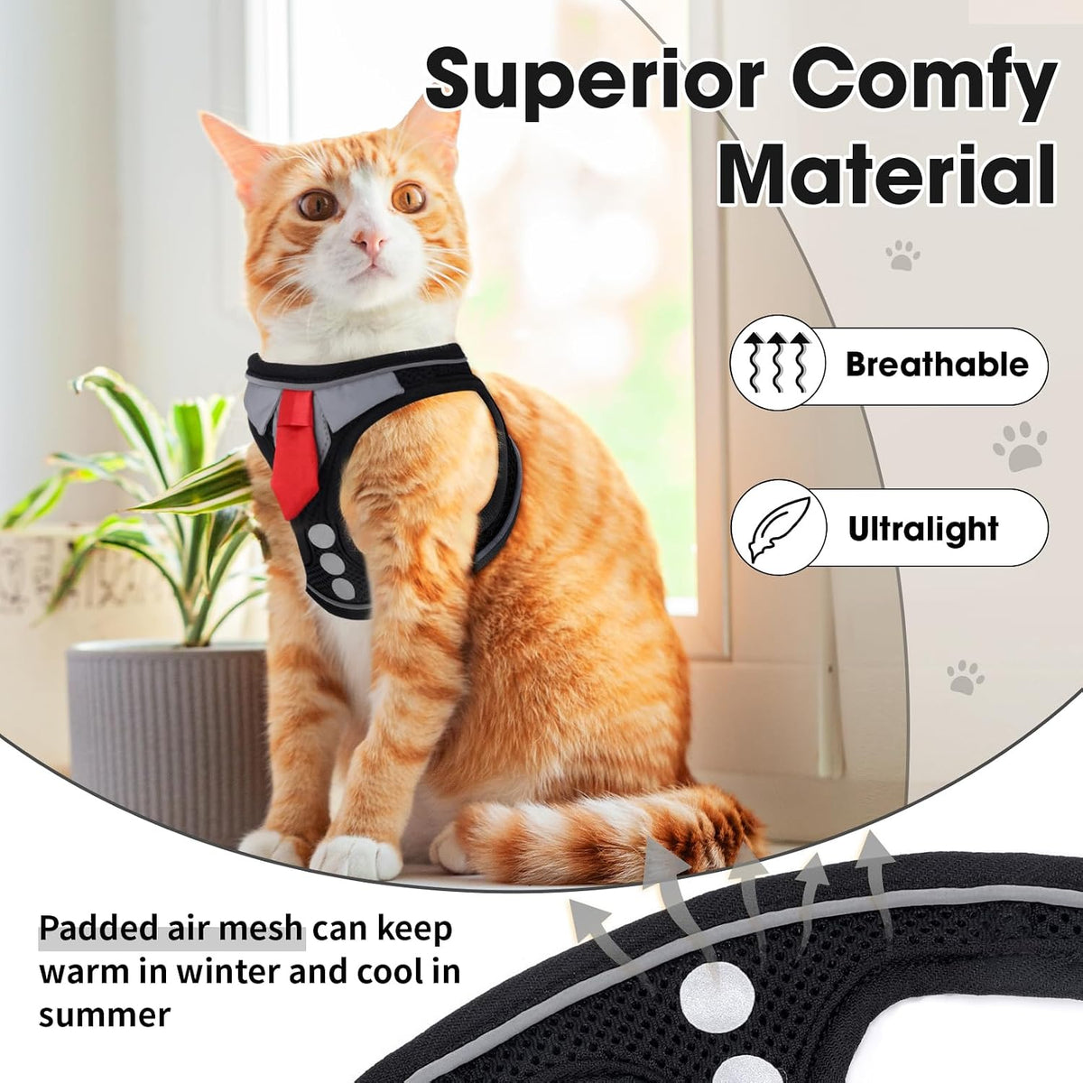 Cat Harness and Leash Set for Walking Escape Proof Vest for Kitten – Essentials for Cats - Black / Medium - image 3